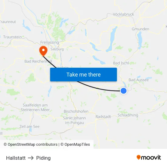 Hallstatt to Piding map