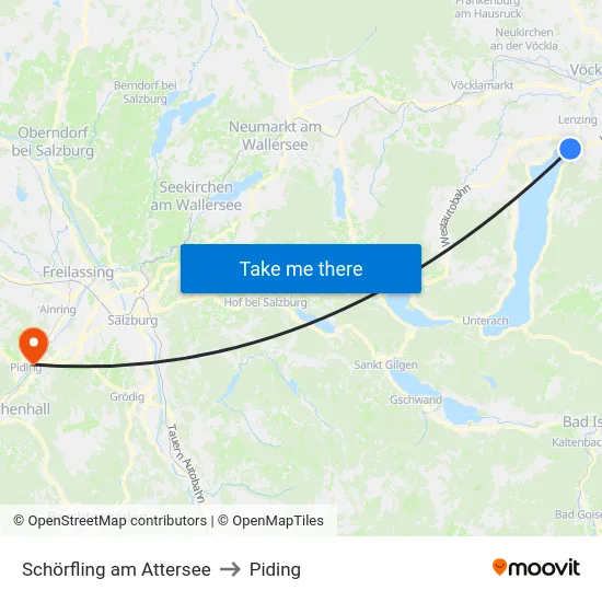 Schörfling am Attersee to Piding map
