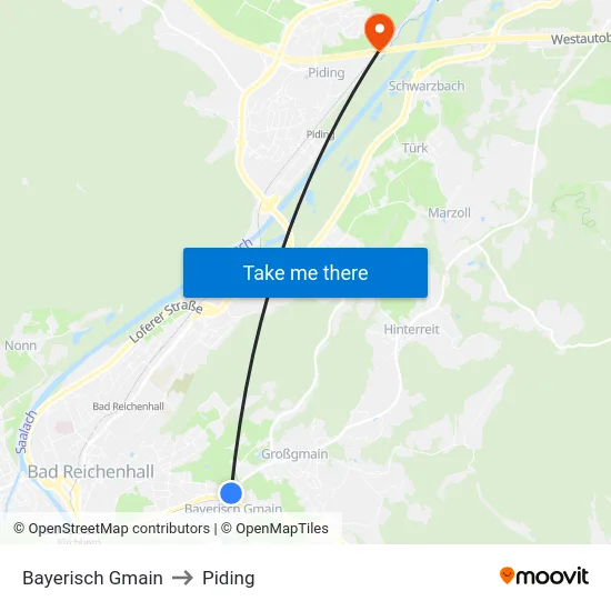 Bayerisch Gmain to Piding map