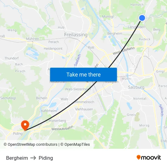Bergheim to Piding map