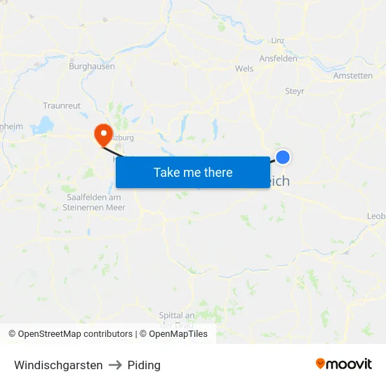 Windischgarsten to Piding map