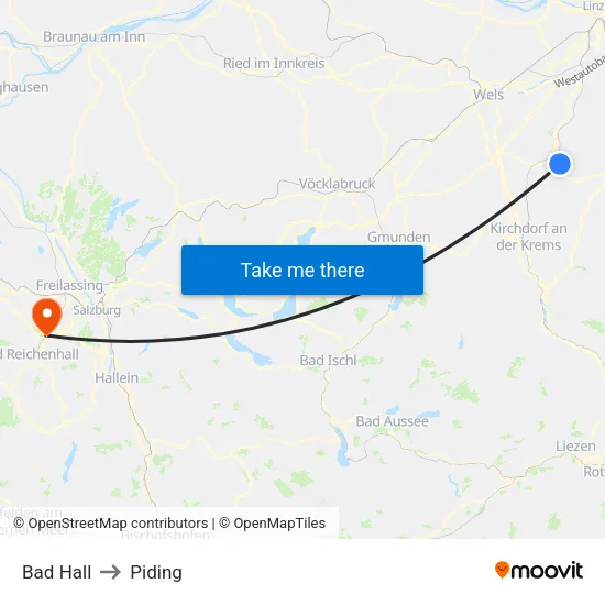 Bad Hall to Piding map