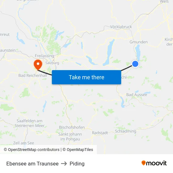 Ebensee am Traunsee to Piding map