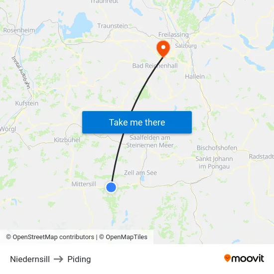 Niedernsill to Piding map