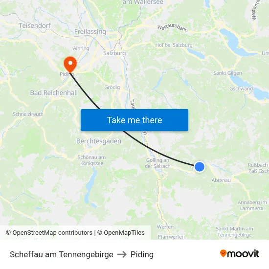 Scheffau am Tennengebirge to Piding map
