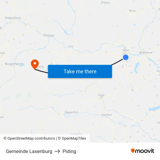 Gemeinde Laxenburg to Piding map