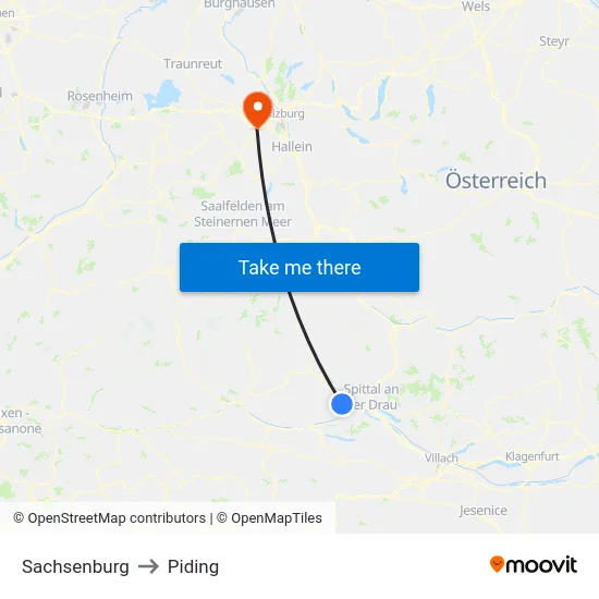 Sachsenburg to Piding map