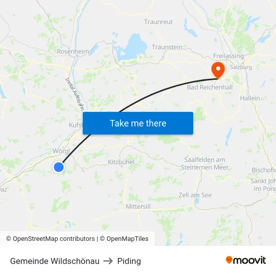 Gemeinde Wildschönau to Piding map