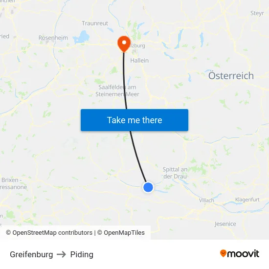 Greifenburg to Piding map