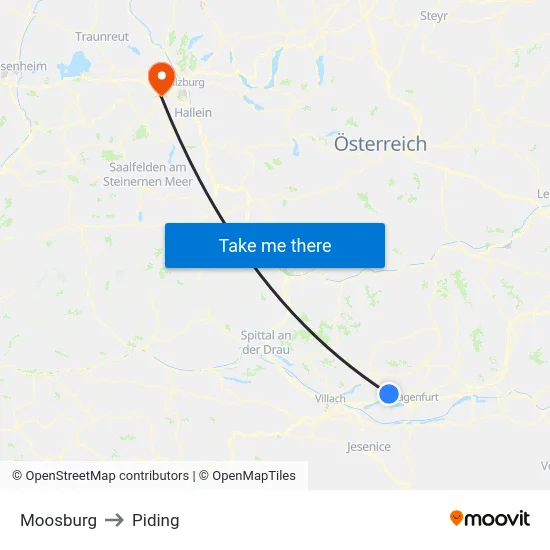 Moosburg to Piding map