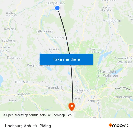 Hochburg-Ach to Piding map