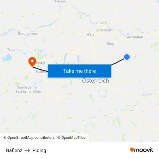 Gaflenz to Piding map