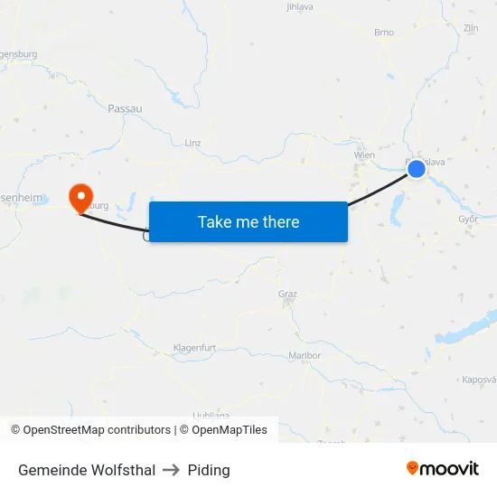 Gemeinde Wolfsthal to Piding map