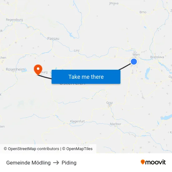 Gemeinde Mödling to Piding map