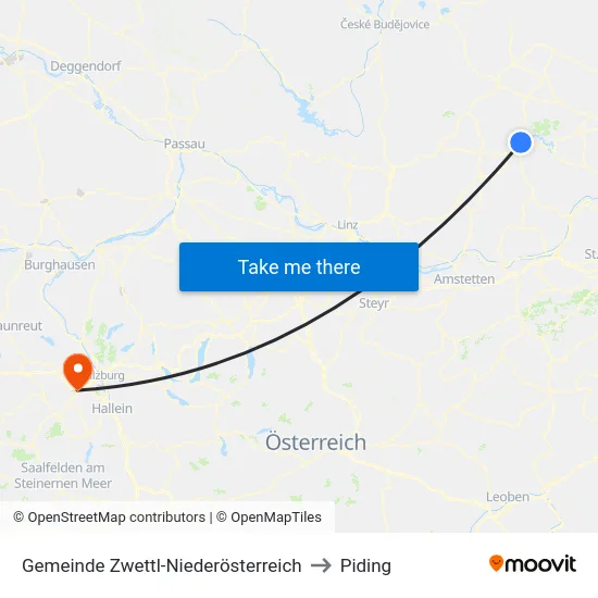 Gemeinde Zwettl-Niederösterreich to Piding map