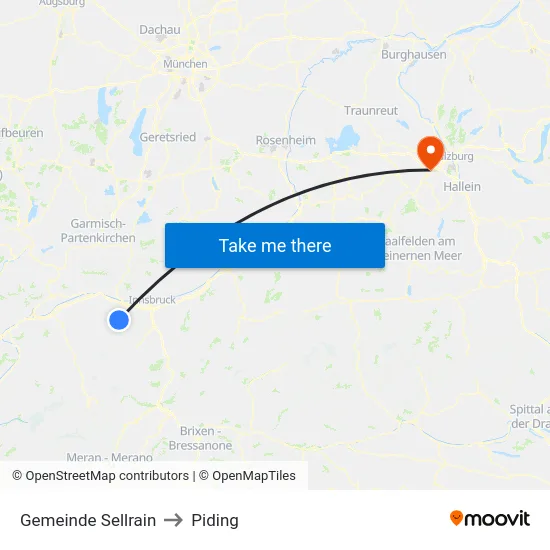 Gemeinde Sellrain to Piding map