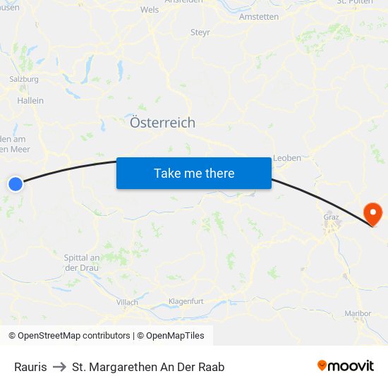 Rauris to St. Margarethen An Der Raab map