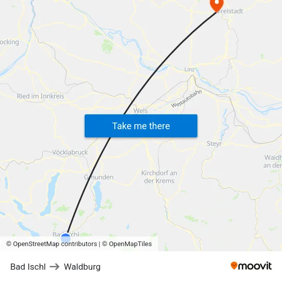 Bad Ischl to Waldburg map
