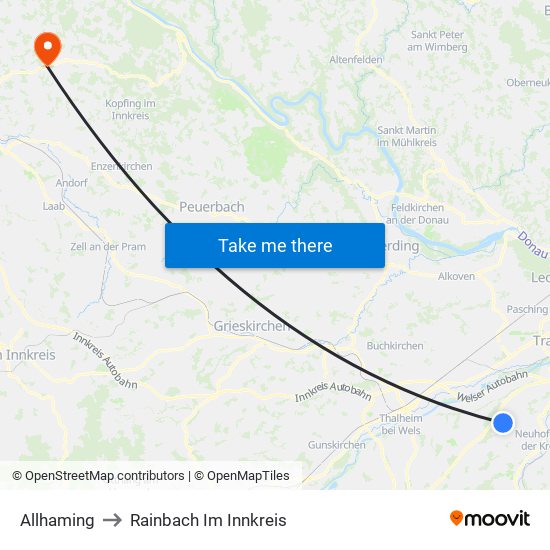 Allhaming to Rainbach Im Innkreis map