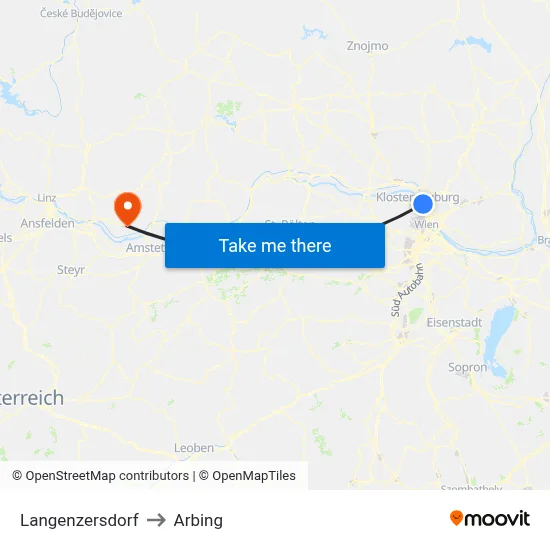 Langenzersdorf to Arbing map