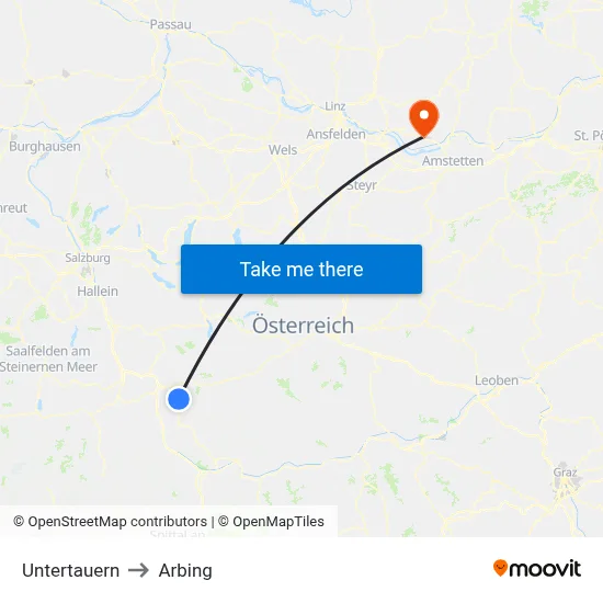 Untertauern to Arbing map