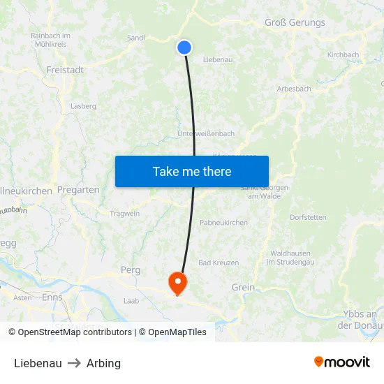 Liebenau to Arbing map