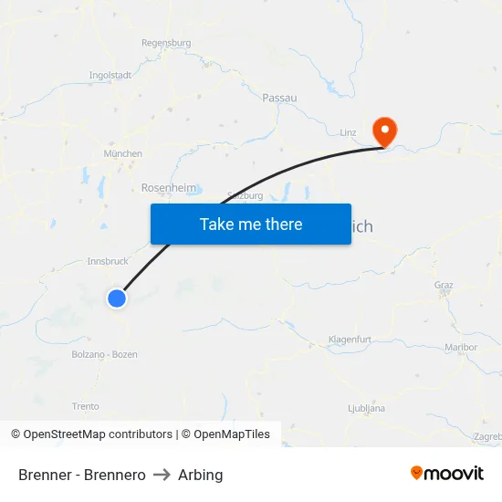Brenner - Brennero to Arbing map