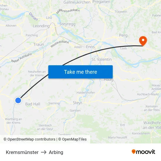 Kremsmünster to Arbing map