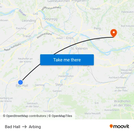 Bad Hall to Arbing map