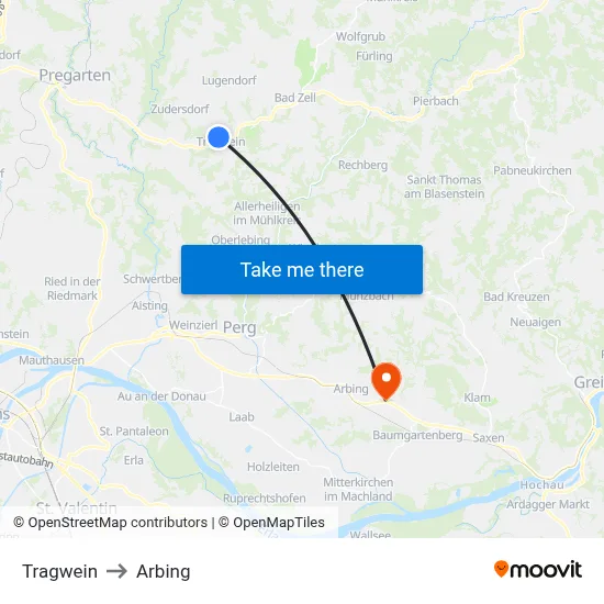 Tragwein to Arbing map