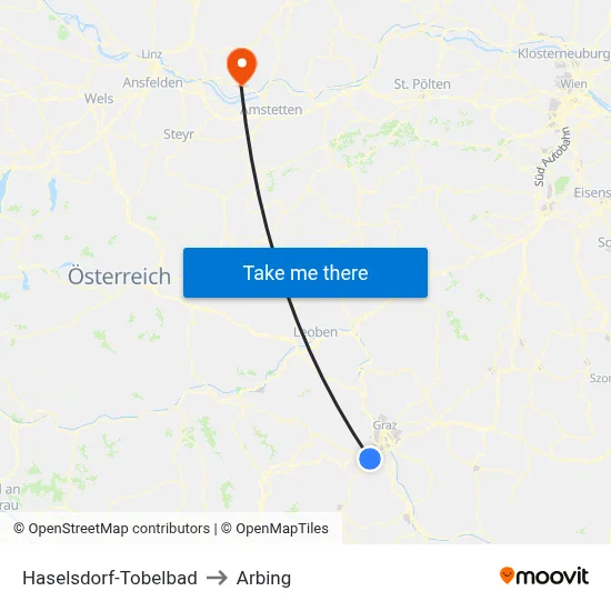 Haselsdorf-Tobelbad to Arbing map