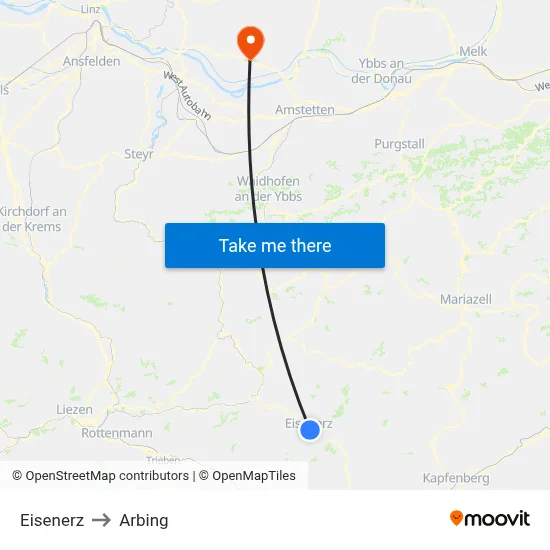 Eisenerz to Arbing map