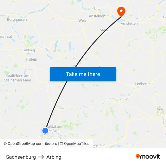 Sachsenburg to Arbing map
