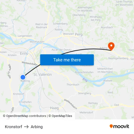 Kronstorf to Arbing map