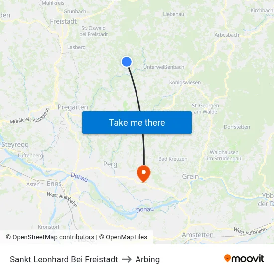 Sankt Leonhard Bei Freistadt to Arbing map