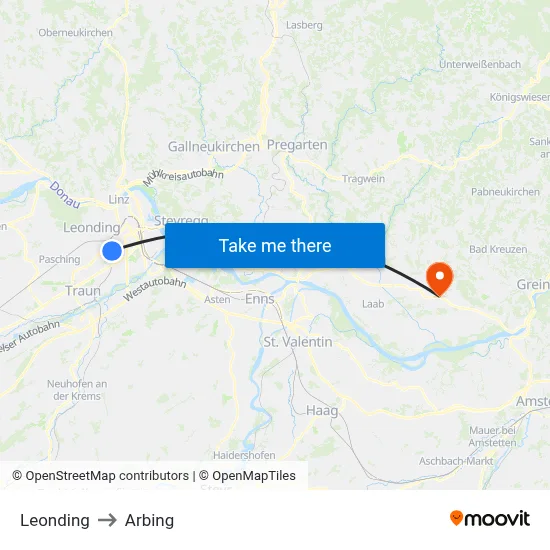 Leonding to Arbing map
