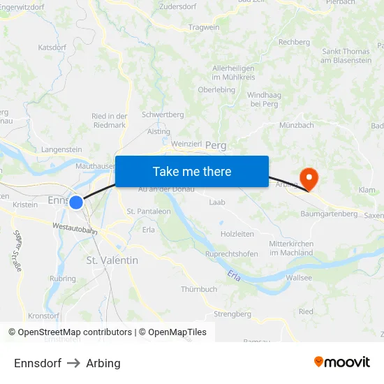 Ennsdorf to Arbing map