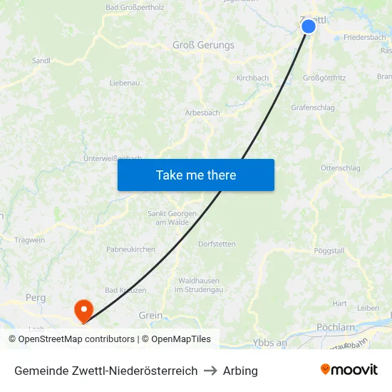 Gemeinde Zwettl-Niederösterreich to Arbing map