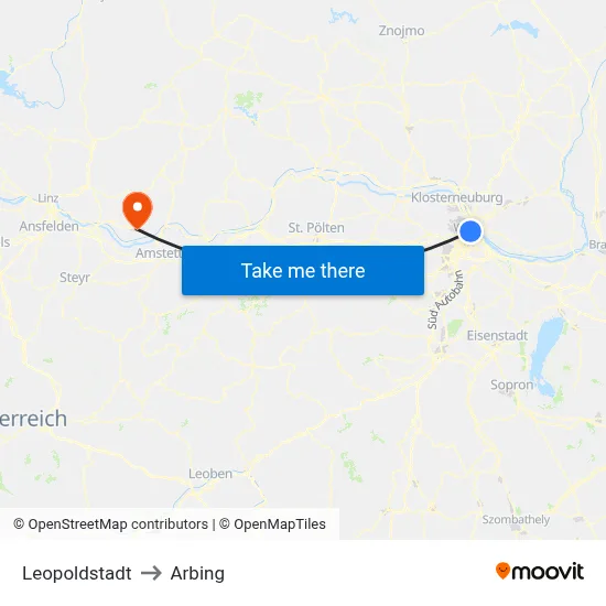 Leopoldstadt to Arbing map