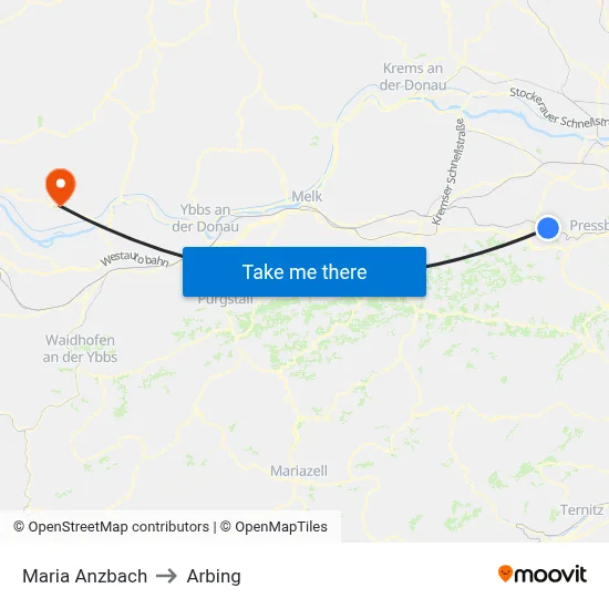 Maria Anzbach to Arbing map