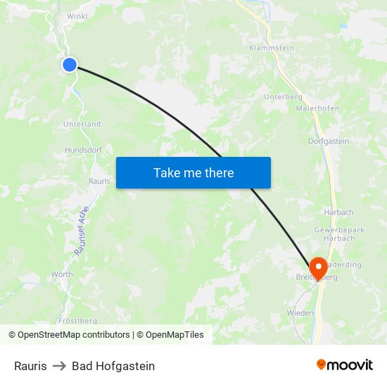 Rauris to Bad Hofgastein map