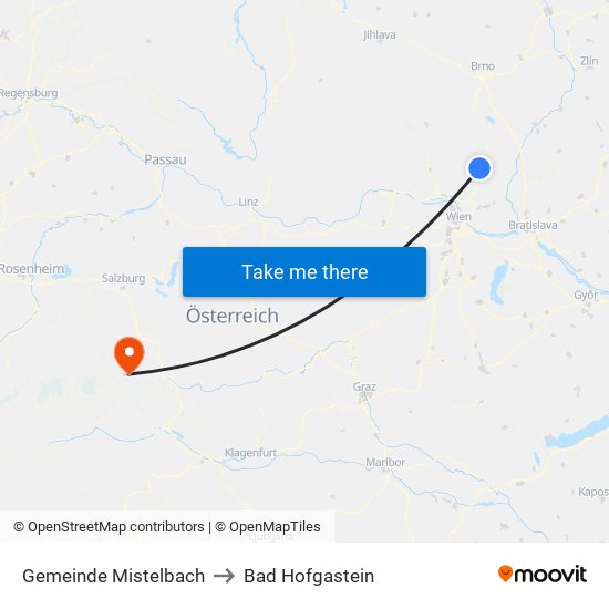 Gemeinde Mistelbach to Bad Hofgastein map