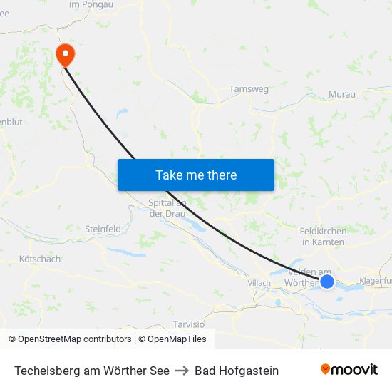 Techelsberg am Wörther See to Bad Hofgastein map