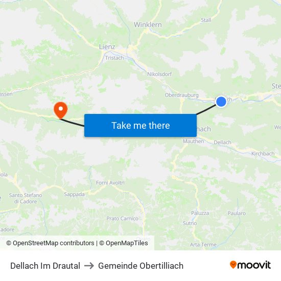 Dellach Im Drautal to Gemeinde Obertilliach map