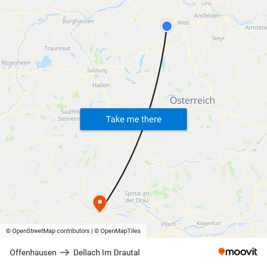 Offenhausen to Dellach Im Drautal map