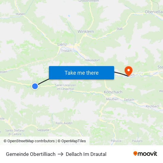 Gemeinde Obertilliach to Dellach Im Drautal map