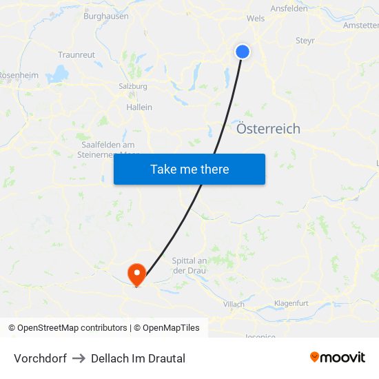 Vorchdorf to Dellach Im Drautal map