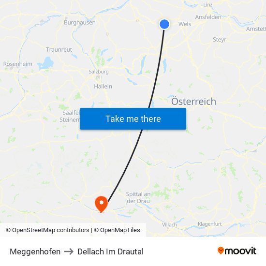 Meggenhofen to Dellach Im Drautal map