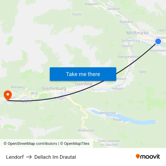 Lendorf to Dellach Im Drautal map