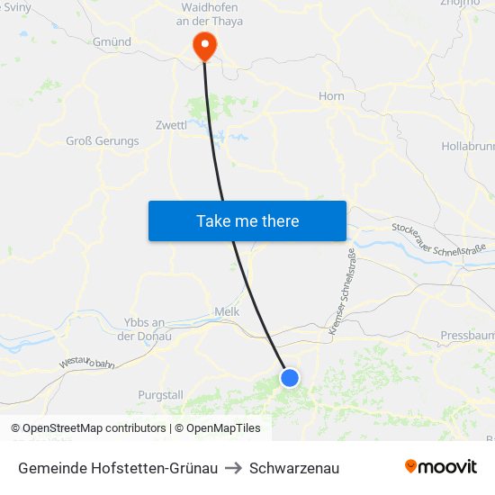 Gemeinde Hofstetten-Grünau to Schwarzenau map
